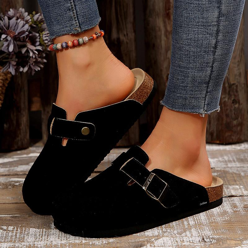 Women'S Comfortable Slippers Suede Leather Cork Footbed Potato Shoes with Cushioned Cork-Footbed