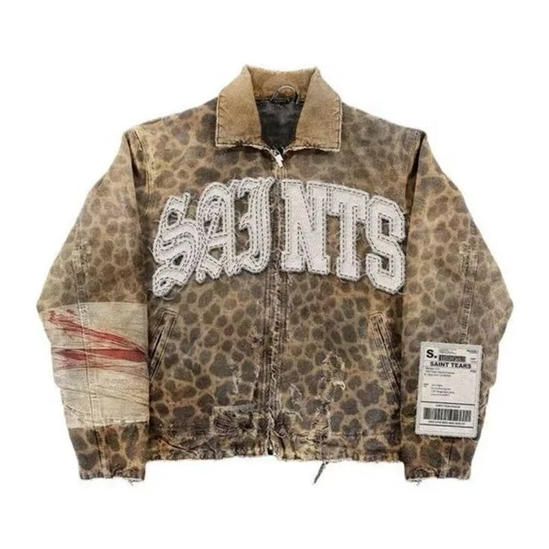 Streetwear American Washed Vintage Black Denim Jacket Y2K Clothes Men Hip Hop Letter Patch Embroidery Rhinestones Oversized Coat