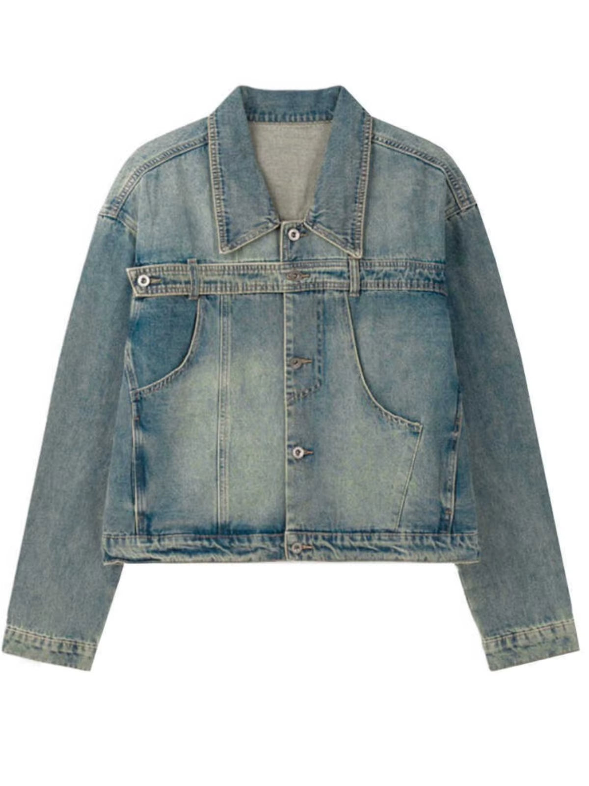Retro American Waed Denim Jaet Men'S Loose Ort Outerwear Korean Trend Collar up Irt Autumn Season Faionable Youth
