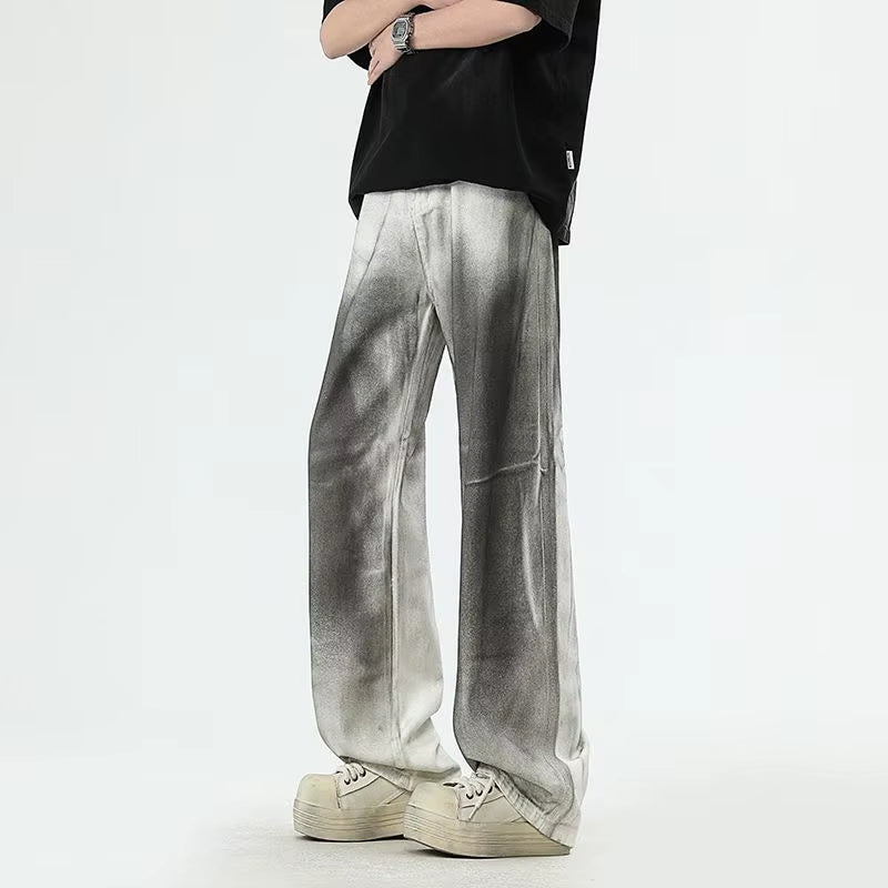 Men'S Street Style Simple Casual White Jeans Loose Straight Leg Wide Leg plus Size Wash Dirty Trendy Casual Versatile Long Pants