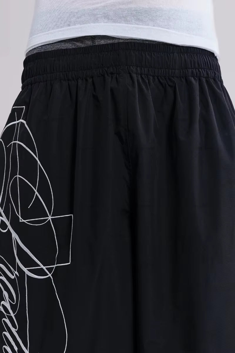 Retro Trendy Clothing Men American Embroidery High Waist Straight Wide-Leg Pants Women Hip-Hop Street Oversized Sports Pants