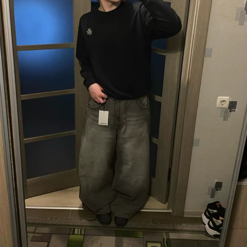 Streetwear New Harajuku Solid Color Washed Baggy Jeans Men Y2K Fashion Retro Punk Casual Joker Gothic High Waist Wide Leg Pants