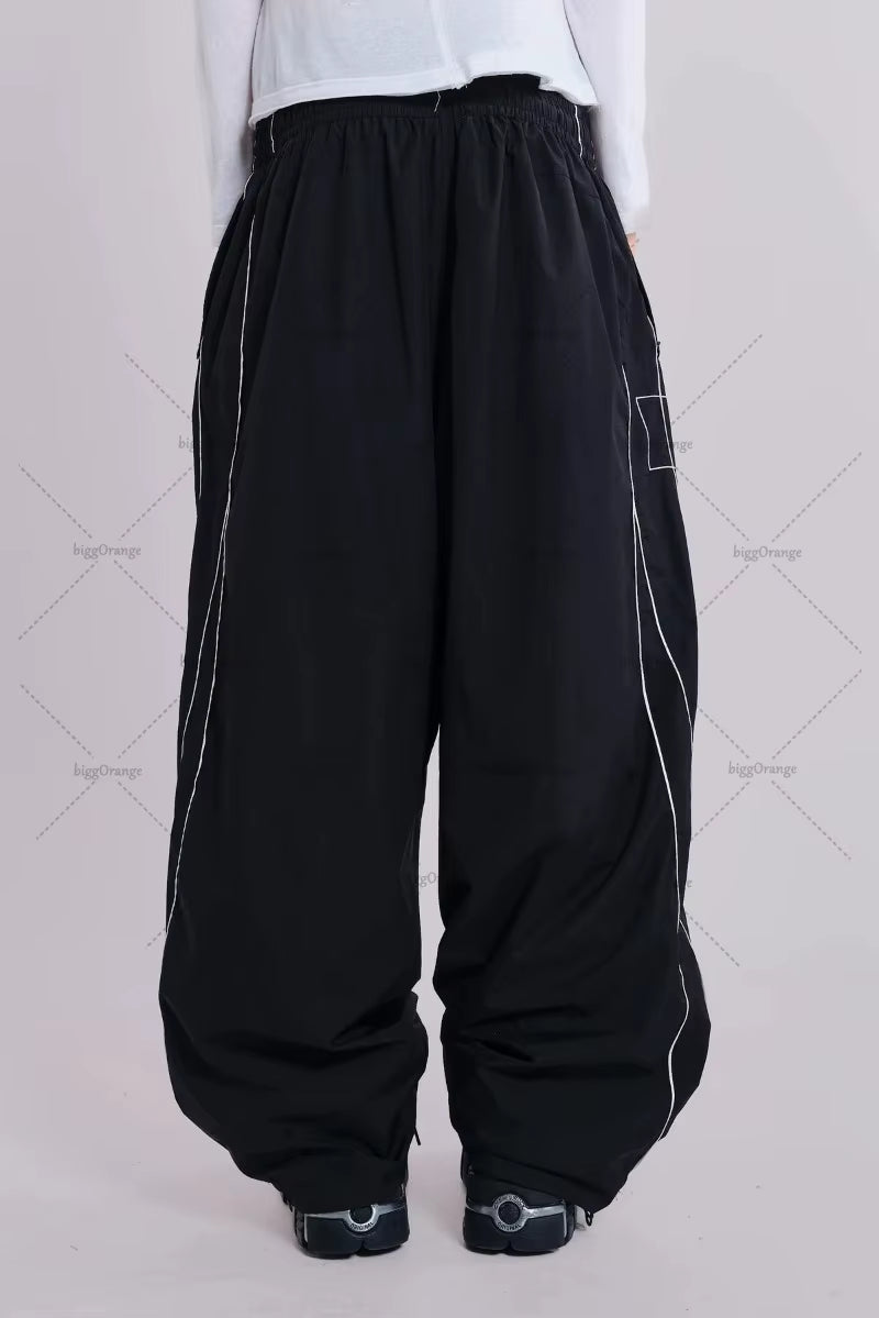 Retro Trendy Clothing Men American Embroidery High Waist Straight Wide-Leg Pants Women Hip-Hop Street Oversized Sports Pants