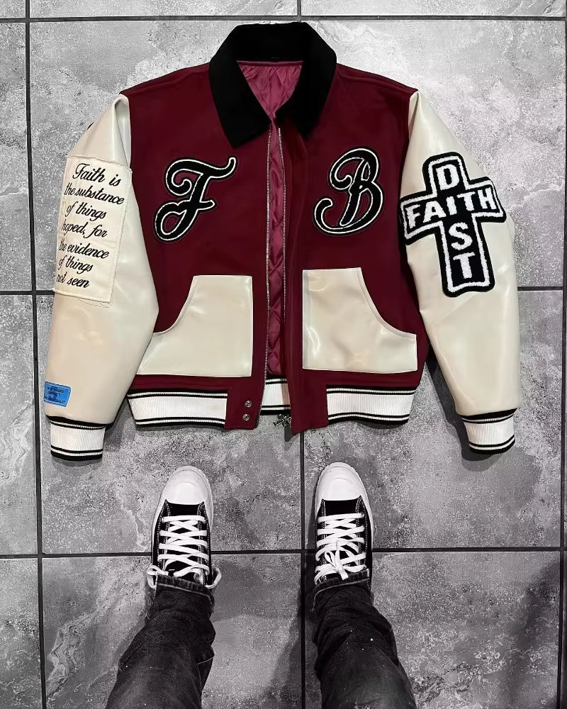 American New Vintage Street Ruffian Wool Embroidered Baseball Uniform Jacket Men and Women Y2K Harajuku Stand-Up Pilot Jacket